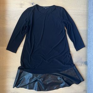 Tiana B long Sleeve Black Dress with Leather Style Trim